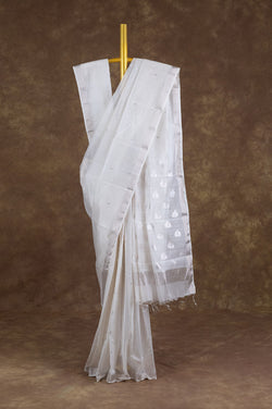 White Chanderi Silk Cotton Saree