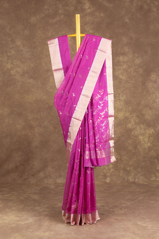 Onion pink Chanderi Silk Cotton Saree