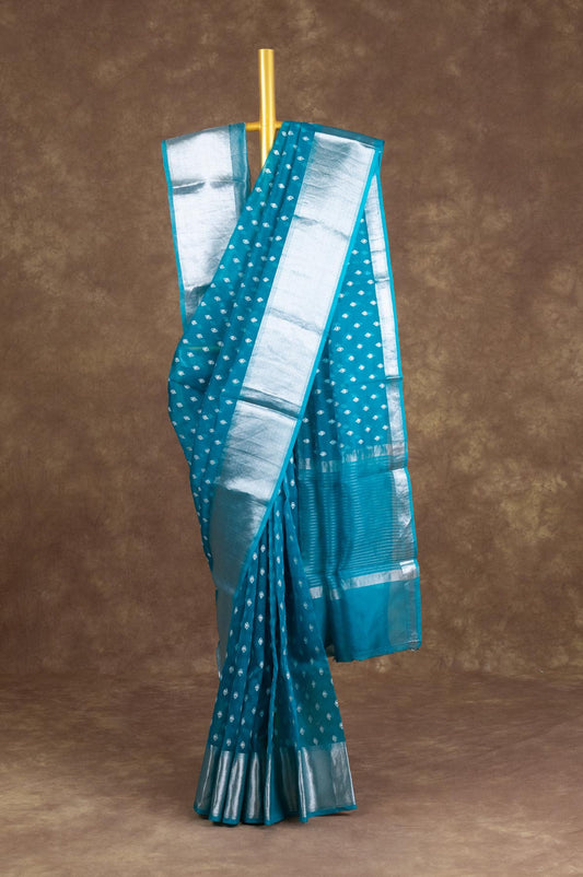 Peacock Blue Organza Saree