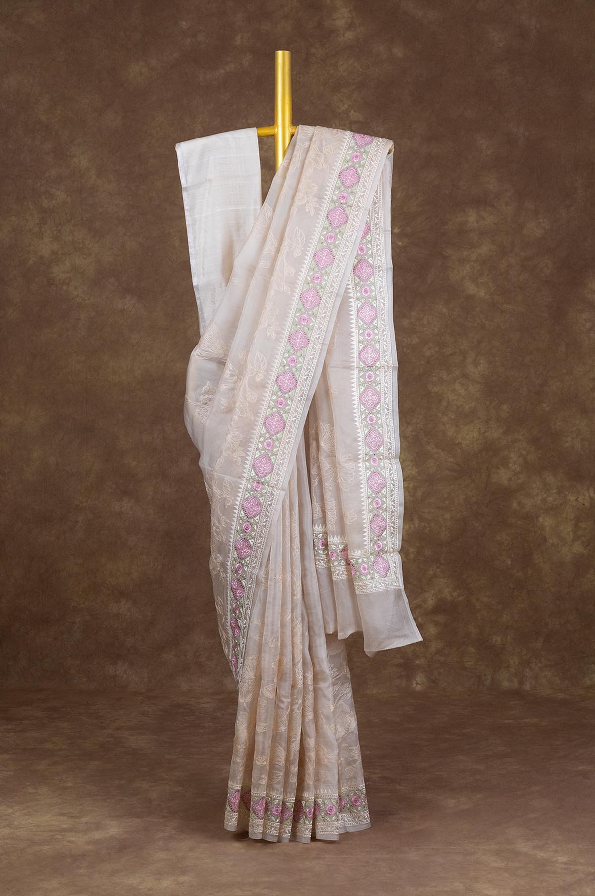 Light Sandal Banaras Kora Silk saree