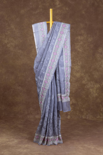 Light Grey Kora Silk Saree