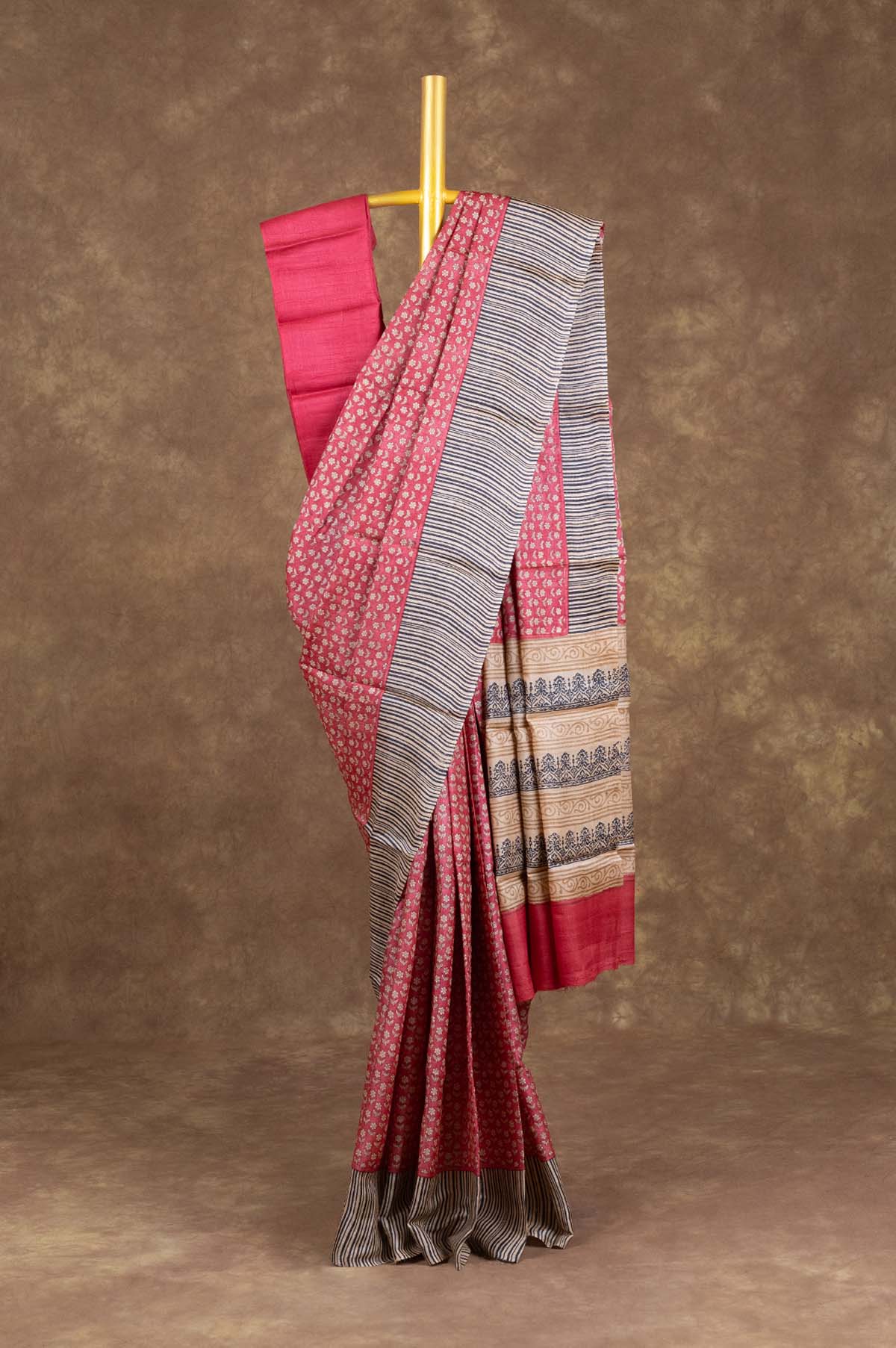 Red Tussar Silk Saree