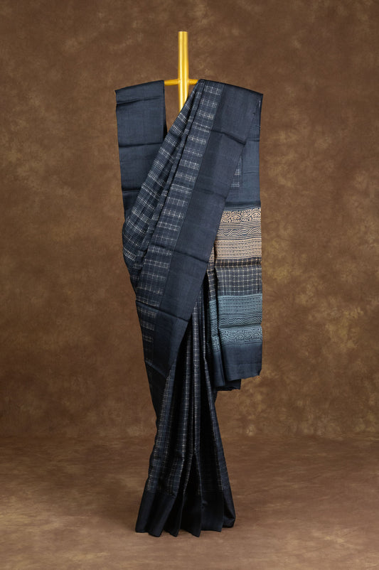 Grey Tussar Silk Saree