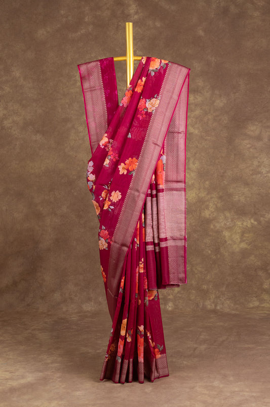 Red Chanderi Silk Cotton Saree