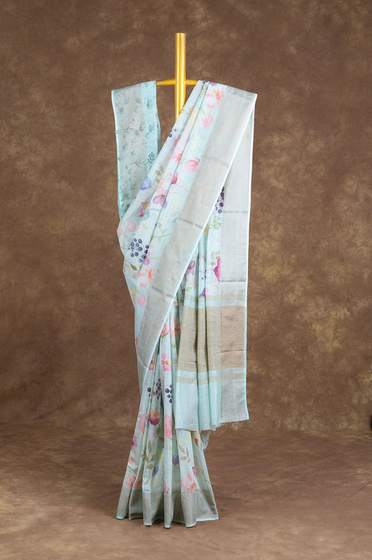 Light Blue Chanderi Silk Cotton Saree