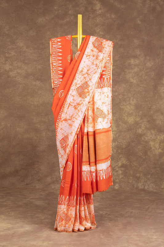 Orange Chanderi Silk Cotton Saree