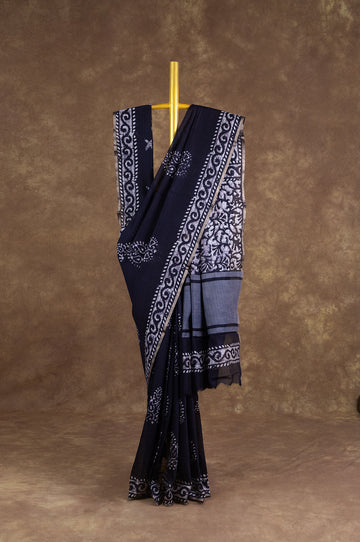 Black Chanderi Silk Cotton Saree