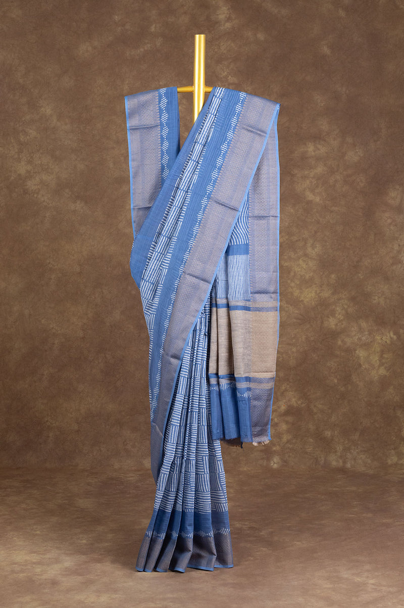 Light Blue Chanderi Silk Cotton Saree