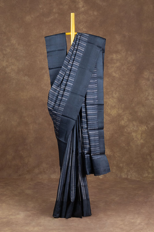 Grey Tussar Silk Saree