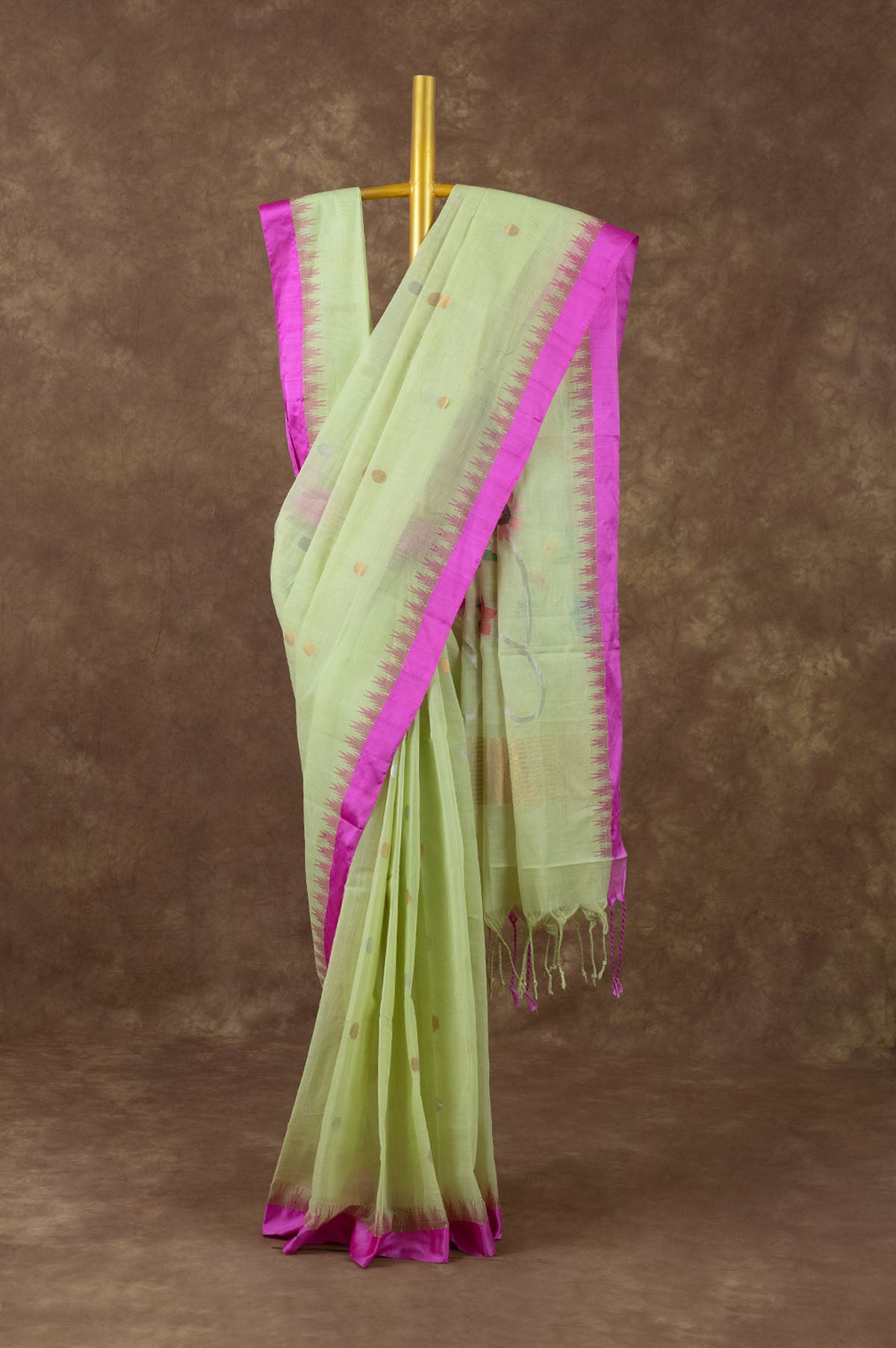 Pista Green Ponduru Cotton Saree