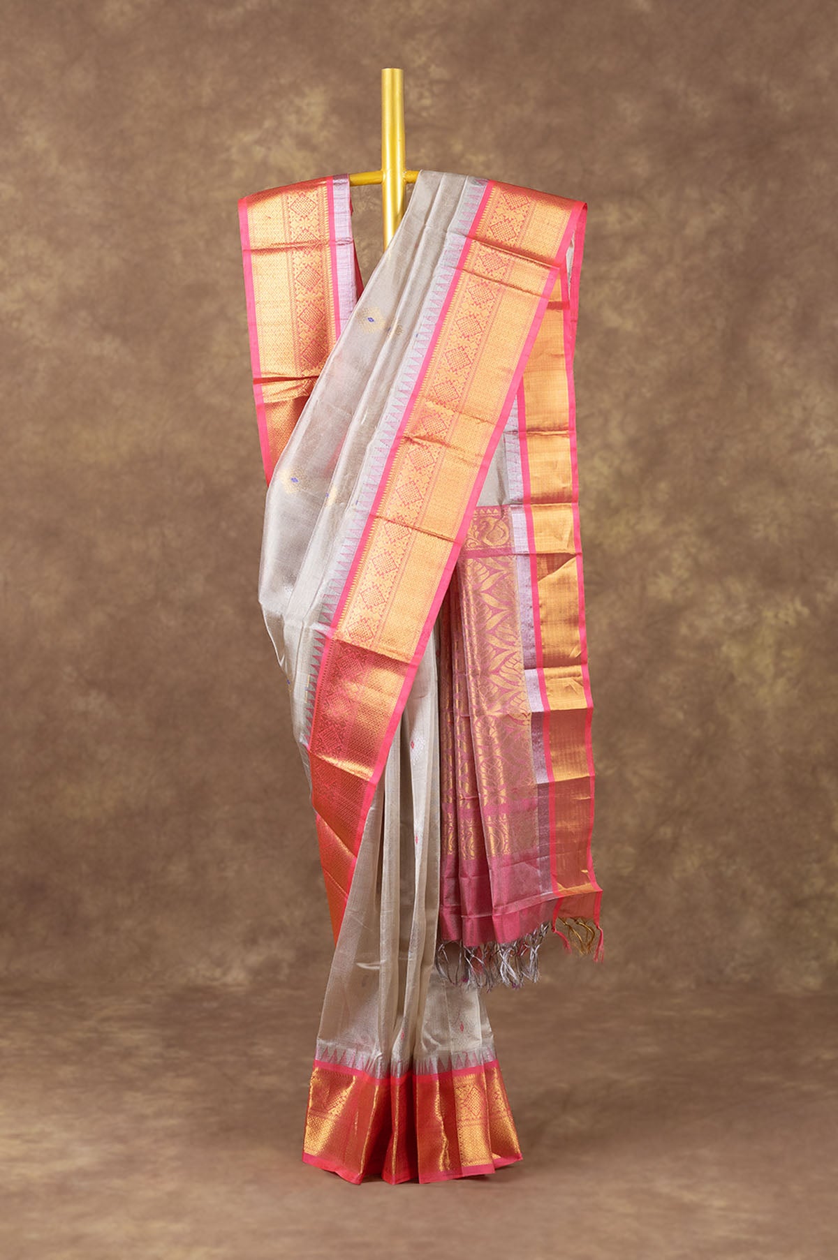 Green and pink kanchipuram silk saree with hand worked blouse – Threads