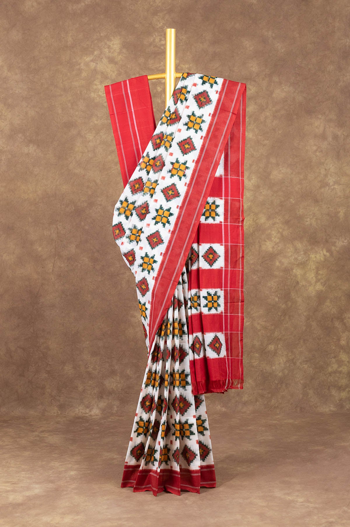 White Ikat Cotton Saree