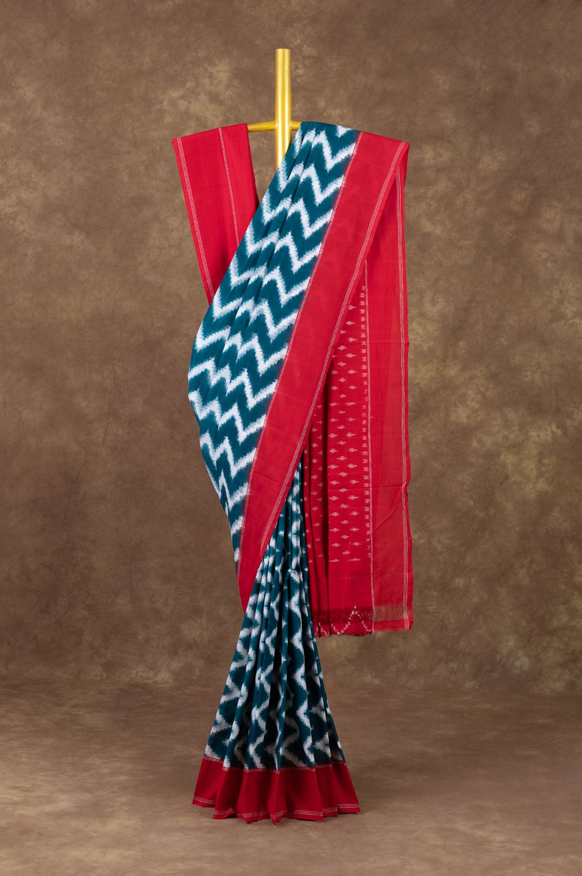 Peacock Blue Ikat Cotton Saree