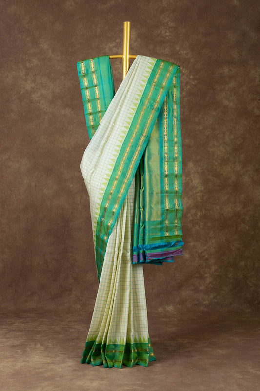 Cream Gadwal Silk Saree