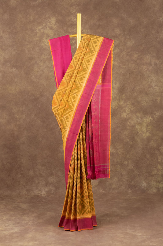 Mustard Ikat Cotton Saree