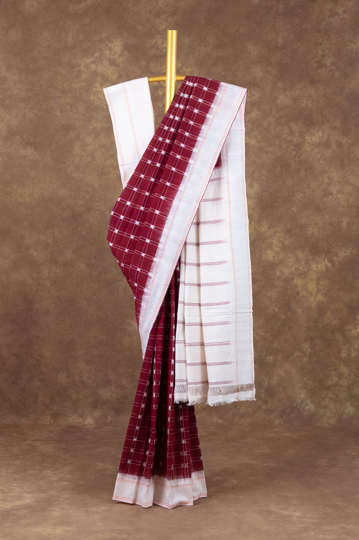 Maroon Ikat Cotton Saree