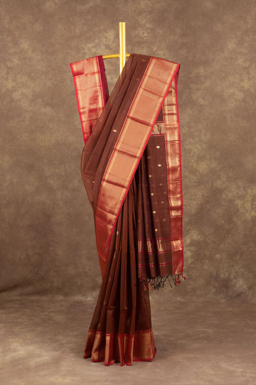 Brown Maheshwari Silk Saree