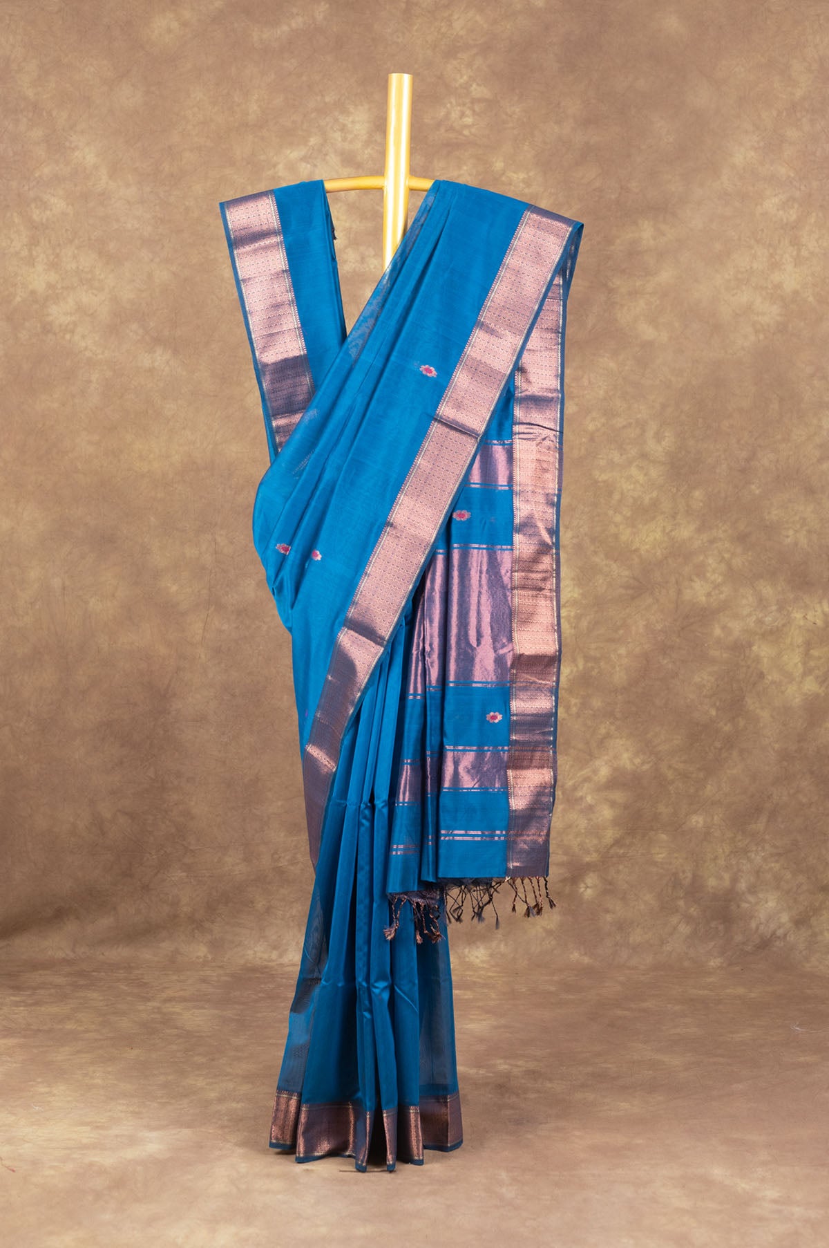 Peacock blue Maheshwari Silk Saree