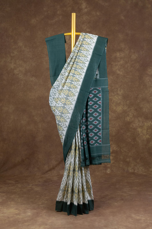 Light and Dark Green Ikat Cotton Saree