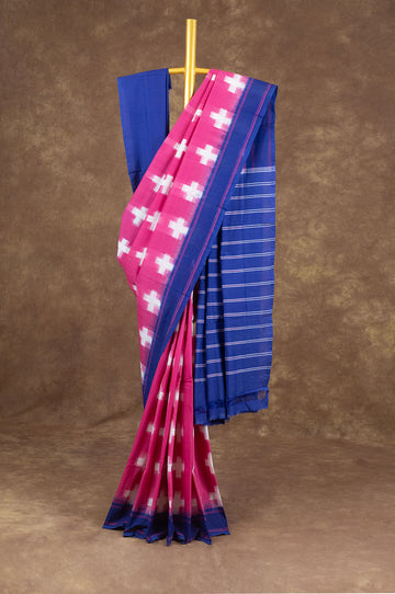 Pink And Blue Ikat Cotton Saree