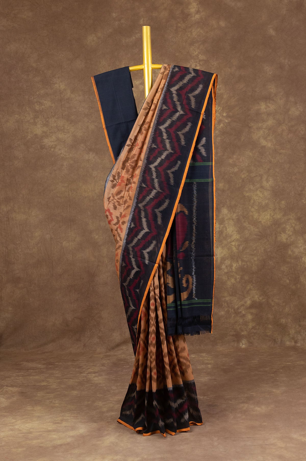 Brown Ikat Cotton Saree