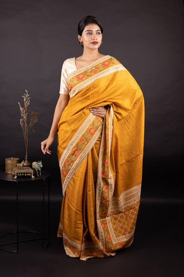 Yellow Tussar Silk Saree