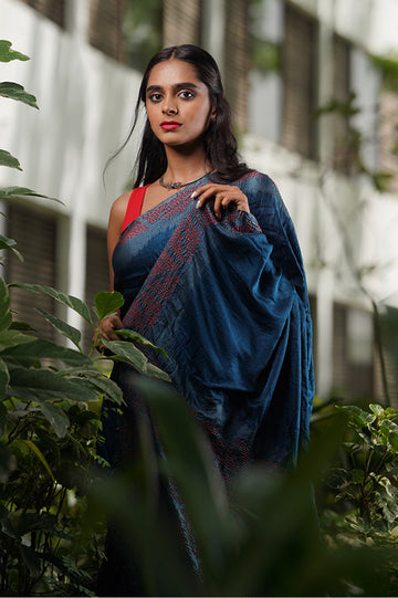 Blue Bandhani Silk Saree