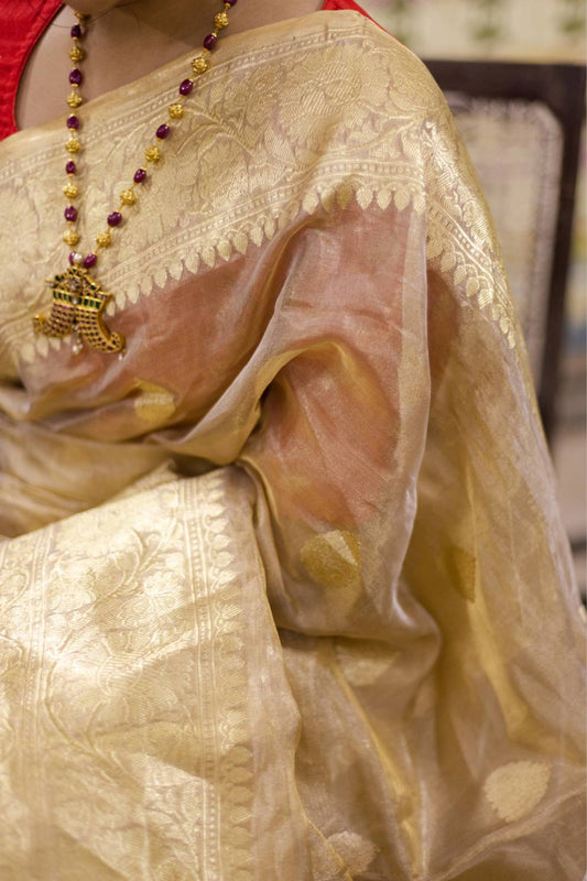 Gold Banaras Tissue Silk Saree - Mavuri