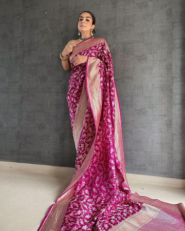Magenta Banarasi Katan Saree