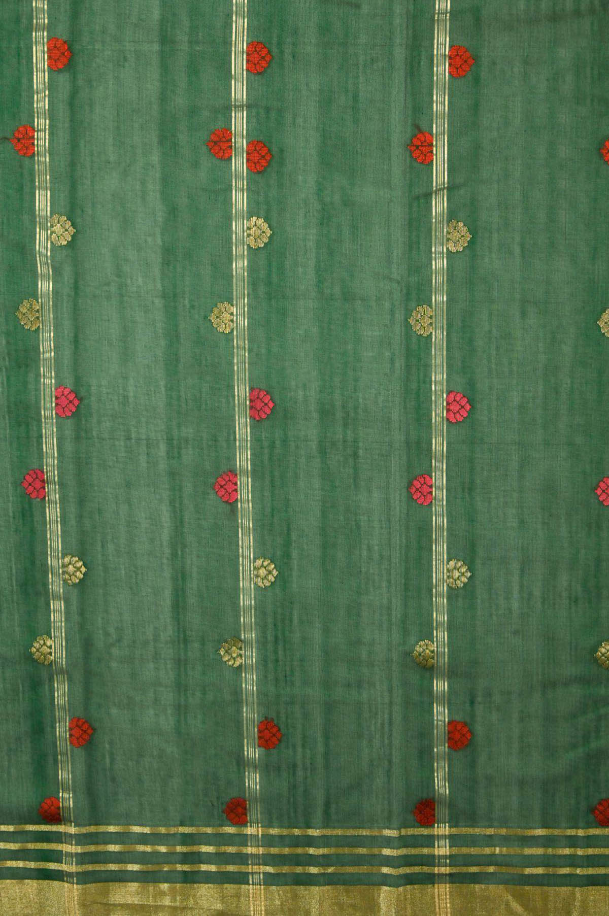 Green Chanderi Silk Cotton Saree - Mavuri