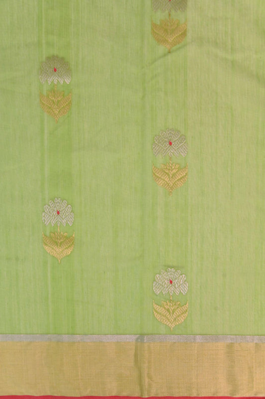 Parrot Green Chanderi Silk Cotton Saree - Mavuri