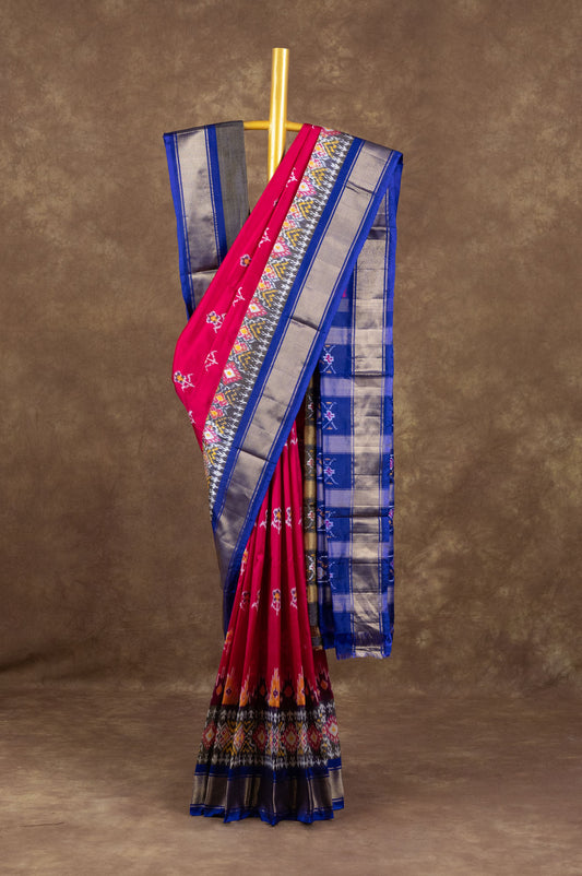 Pink Ikat Silk Saree