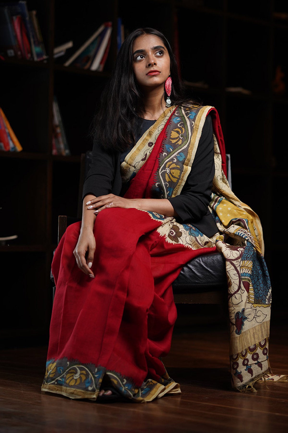 Red Kalamkari Silk Cotton Saree