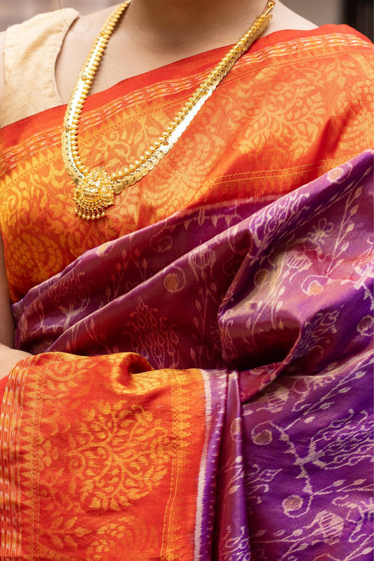 Magenta Sambalpuri Ikat Silk Saree - Mavuri